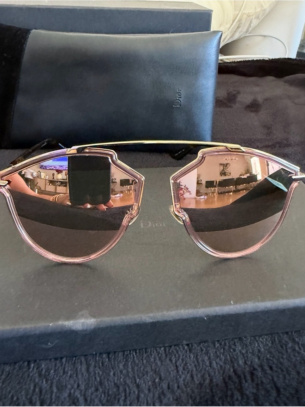 Dior Rose Gold Mirrored Geometric Shield Sunglasses